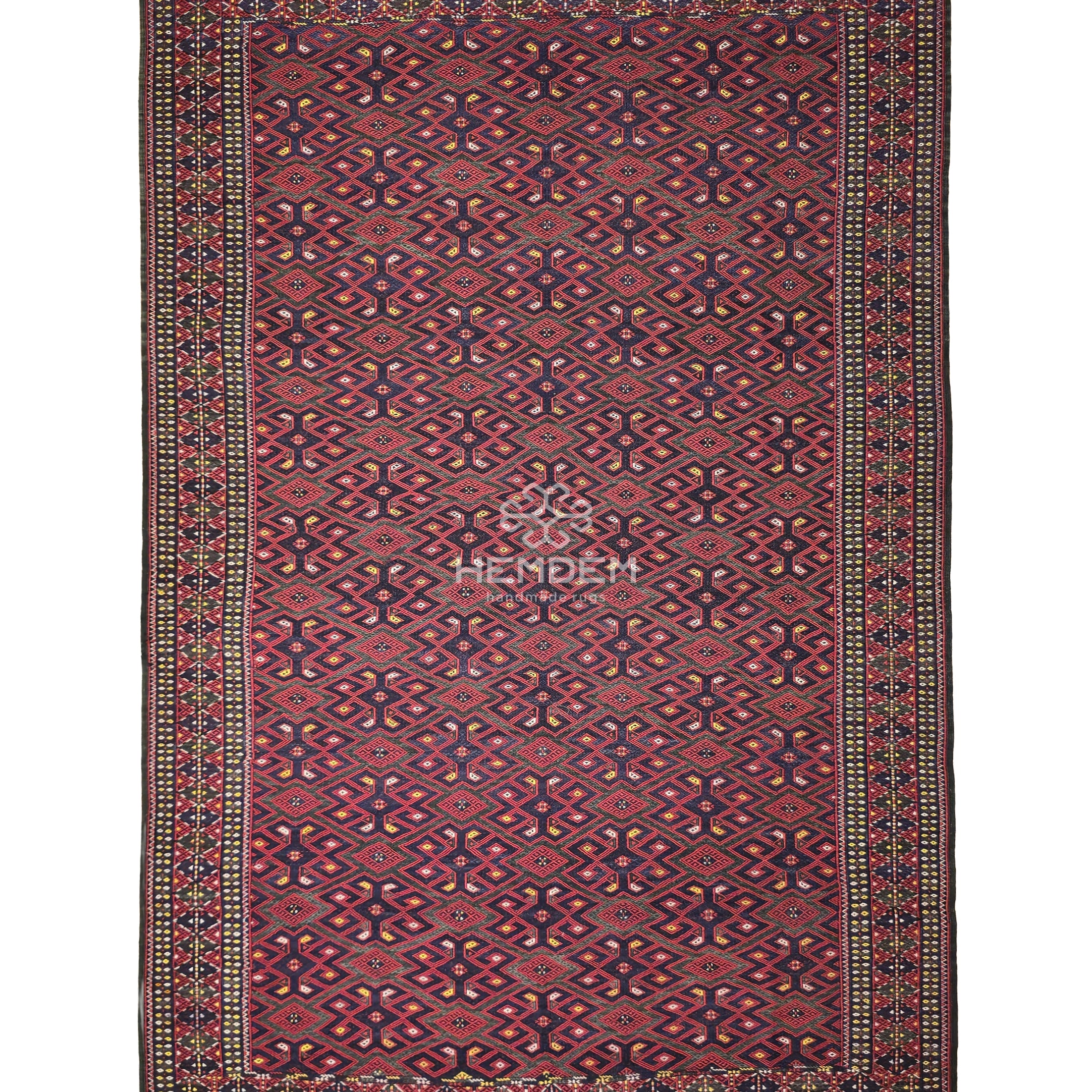 Handmade Vintage Turkoman Yomut Kilim Rug Flatweave 190 x 345cm (6' x 11' ft) Red