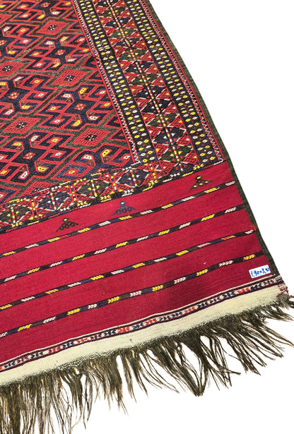 Handmade Vintage Turkoman Yomut Kilim Rug Flatweave 190 x 345cm (6' x 11' ft) Red