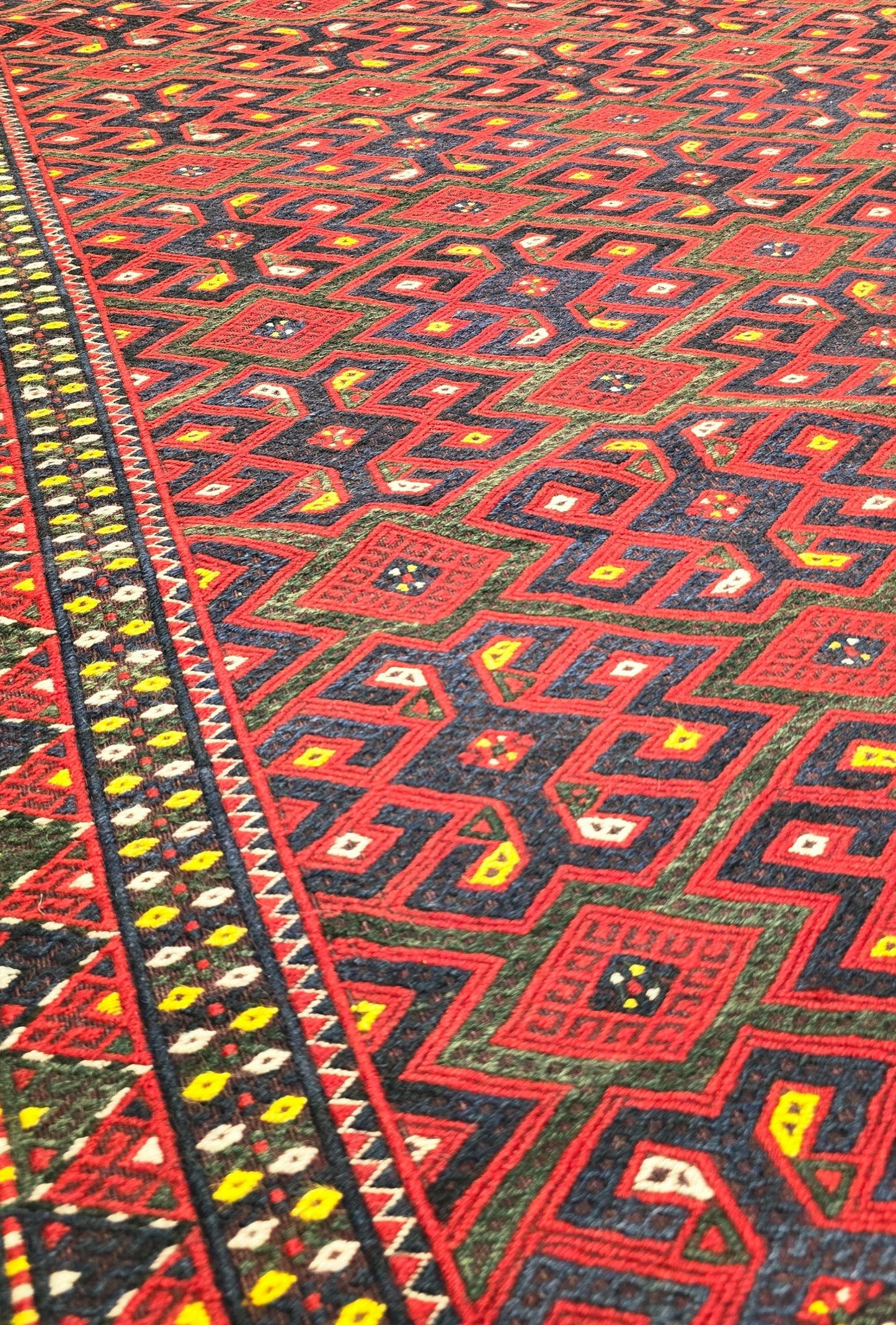 Handmade Vintage Turkoman Yomut Kilim Rug Flatweave 190 x 345cm (6' x 11' ft) Red