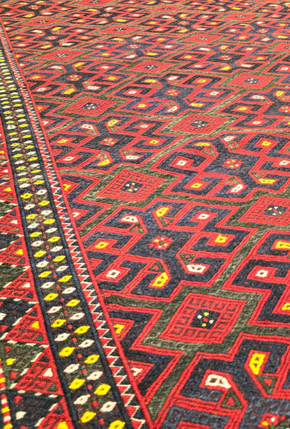 Handmade Vintage Turkoman Yomut Kilim Rug Flatweave 190 x 345cm (6' x 11' ft) Red