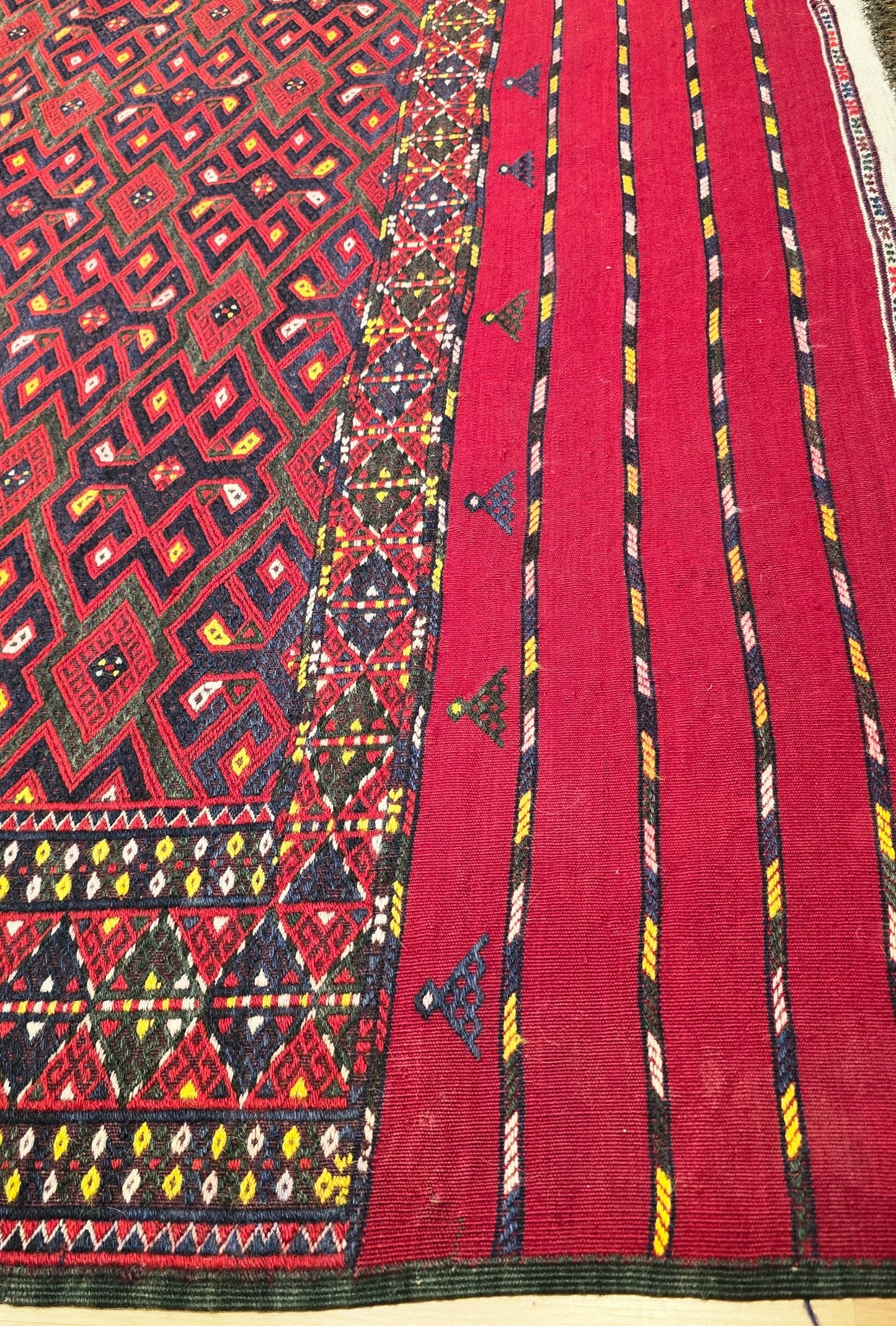 Handmade Vintage Turkoman Yomut Kilim Rug Flatweave 190 x 345cm (6' x 11' ft) Red