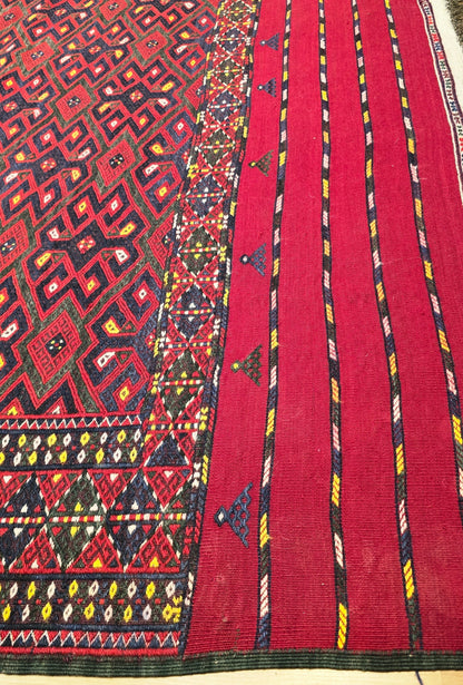 Handmade Vintage Turkoman Yomut Kilim Rug Flatweave 190 x 345cm (6' x 11' ft) Red