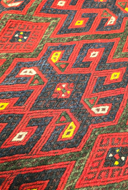 Handmade Vintage Turkoman Yomut Kilim Rug Flatweave 190 x 345cm (6' x 11' ft) Red