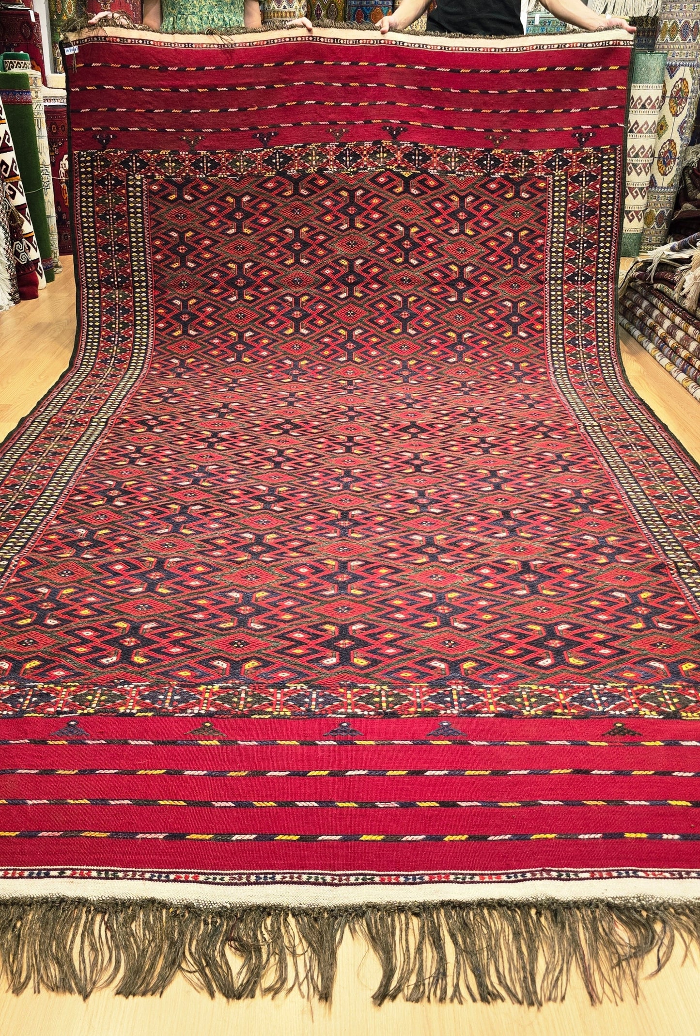 Handmade Vintage Turkoman Yomut Kilim Rug Flatweave 190 x 345cm (6' x 11' ft) Red