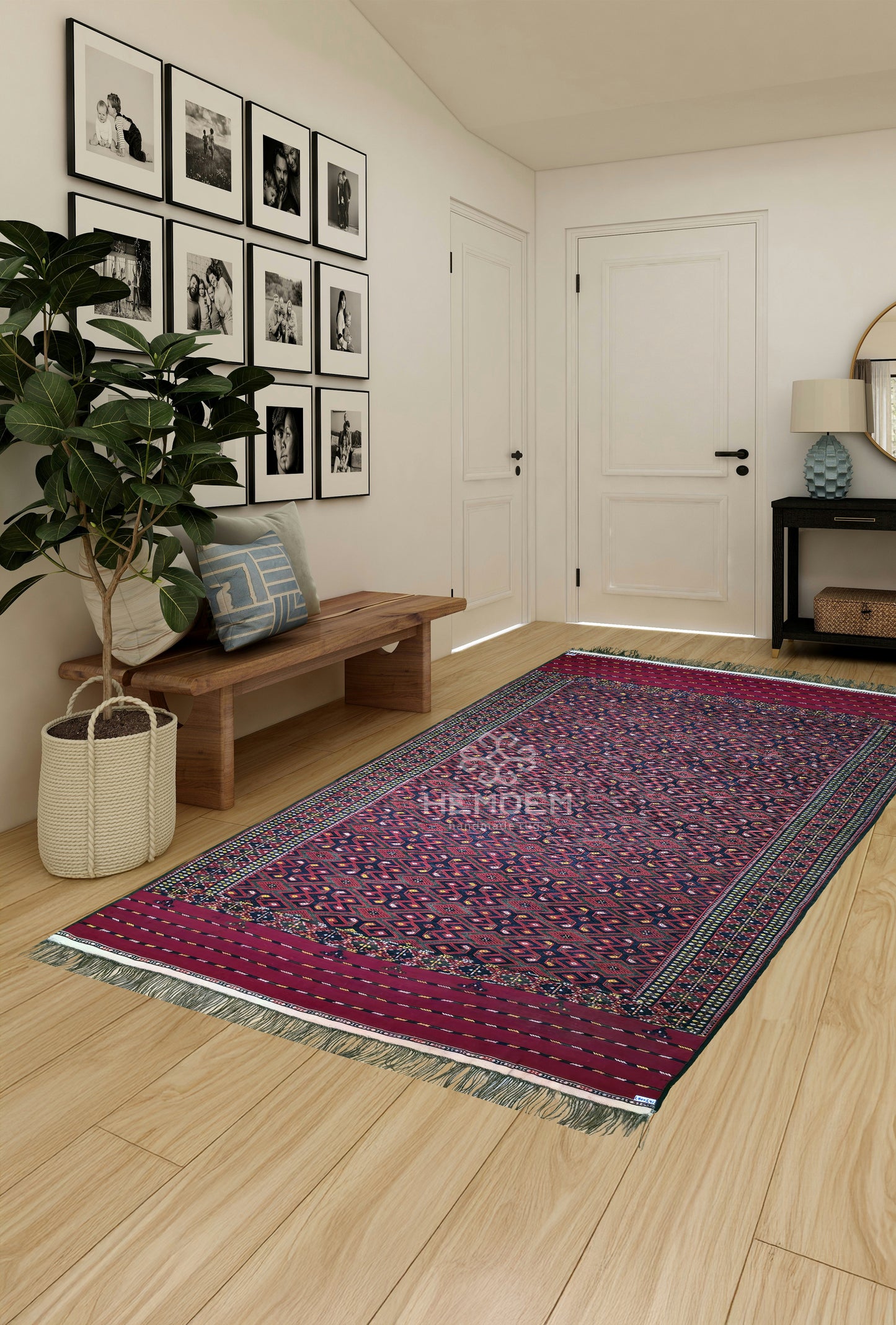 Handmade Vintage Turkoman Yomut Kilim Rug Flatweave 190 x 345cm (6' x 11' ft) Red