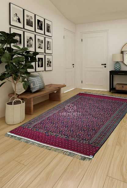 Handmade Vintage Turkoman Yomut Kilim Rug Flatweave 190 x 345cm (6' x 11' ft) Red