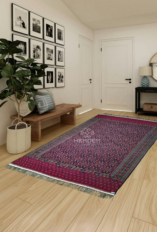 Handmade Vintage Turkoman Yomut Kilim Rug Flatweave 190 x 345cm (6' x 11' ft) Red