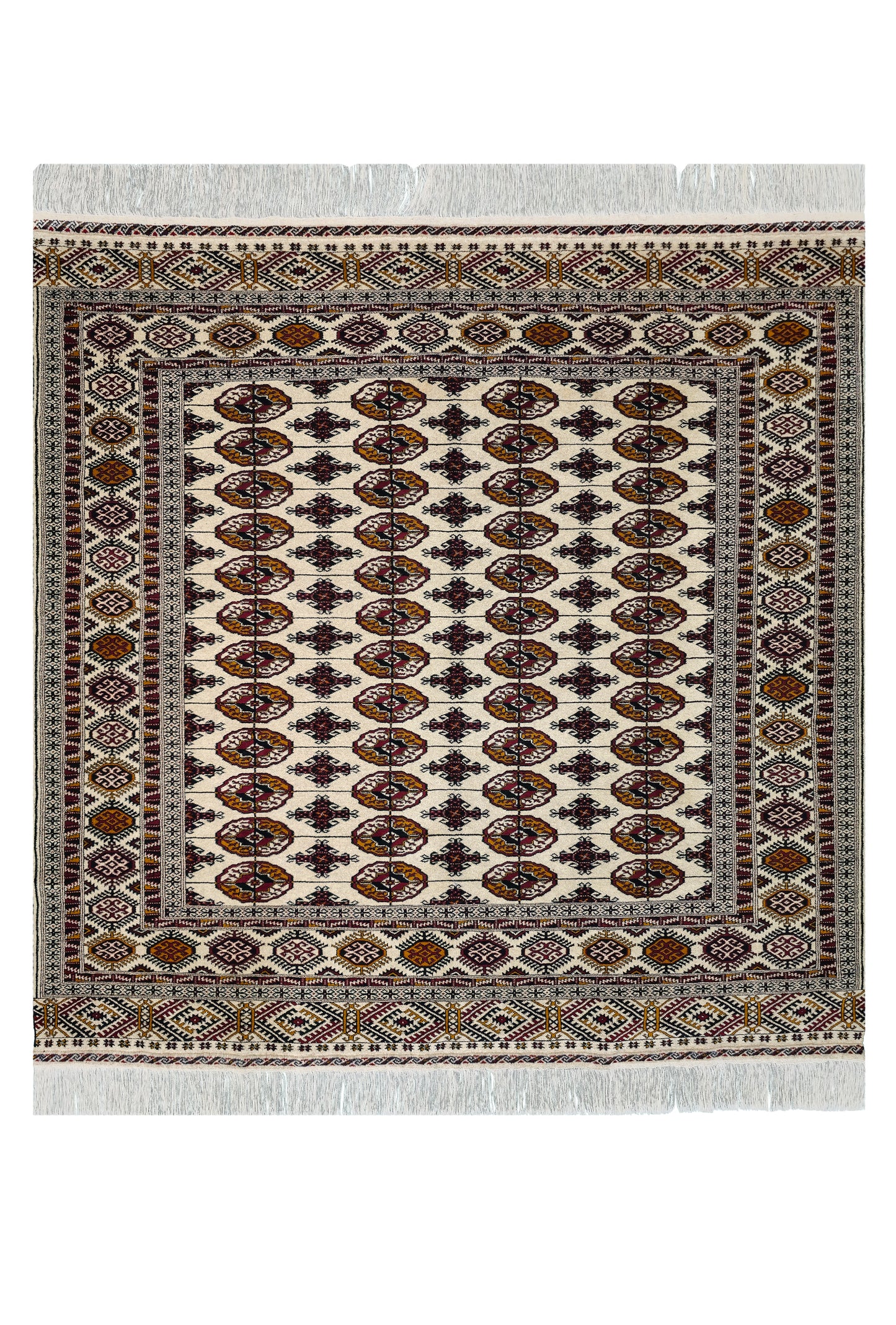 Turkoman Tekke Square Wool Rug 200 x 200cm (7' x 7' ft) Beige