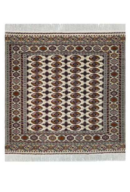 Turkoman Tekke Square Wool Rug 200 x 200cm (7' x 7' ft) Beige
