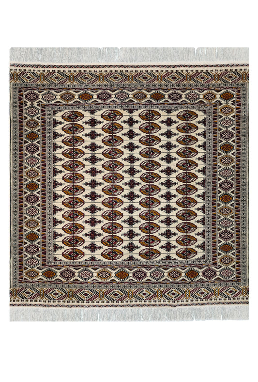 Turkoman Tekke Square Wool Rug 200 x 200cm (7' x 7' ft) Beige