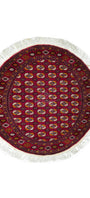 Turkmen Rug Round Handknotted Wool Rug 200 x 200cm (6.5' x 6.5' ft) Red