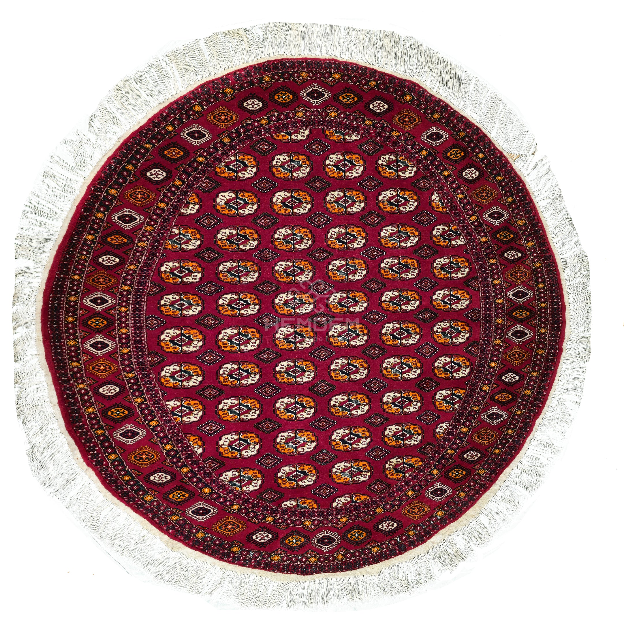 Turkmen Rug Round Handknotted Wool Rug 200 x 200cm (6.5' x 6.5' ft) Red