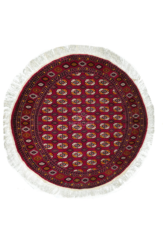 Turkmen Rug Round Handknotted Wool Rug 200 x 200cm (6.5' x 6.5' ft) Red
