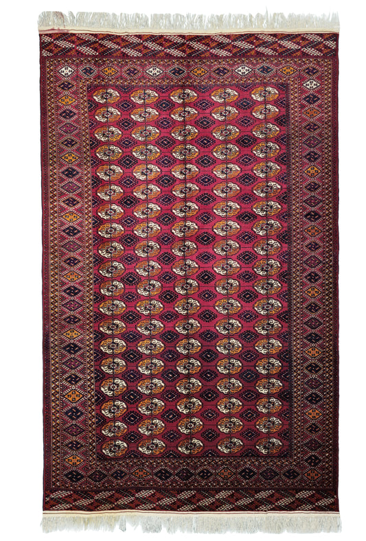 Turkmen Bukhara Handmade Rug- Vintage Tekke Wool Carpet 200x340cm (7' x 11' ft) Red