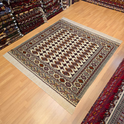 Turkoman Tekke Square Wool Rug 200 x 200cm (7' x 7' ft) Beige