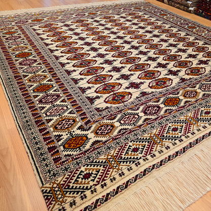 Turkoman Tekke Square Wool Rug 200 x 200cm (7' x 7' ft) Beige