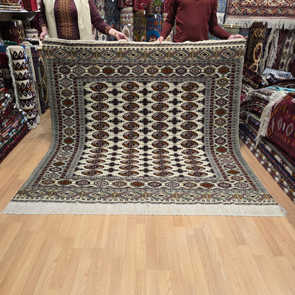 Turkoman Tekke Square Wool Rug 200 x 200cm (7' x 7' ft) Beige