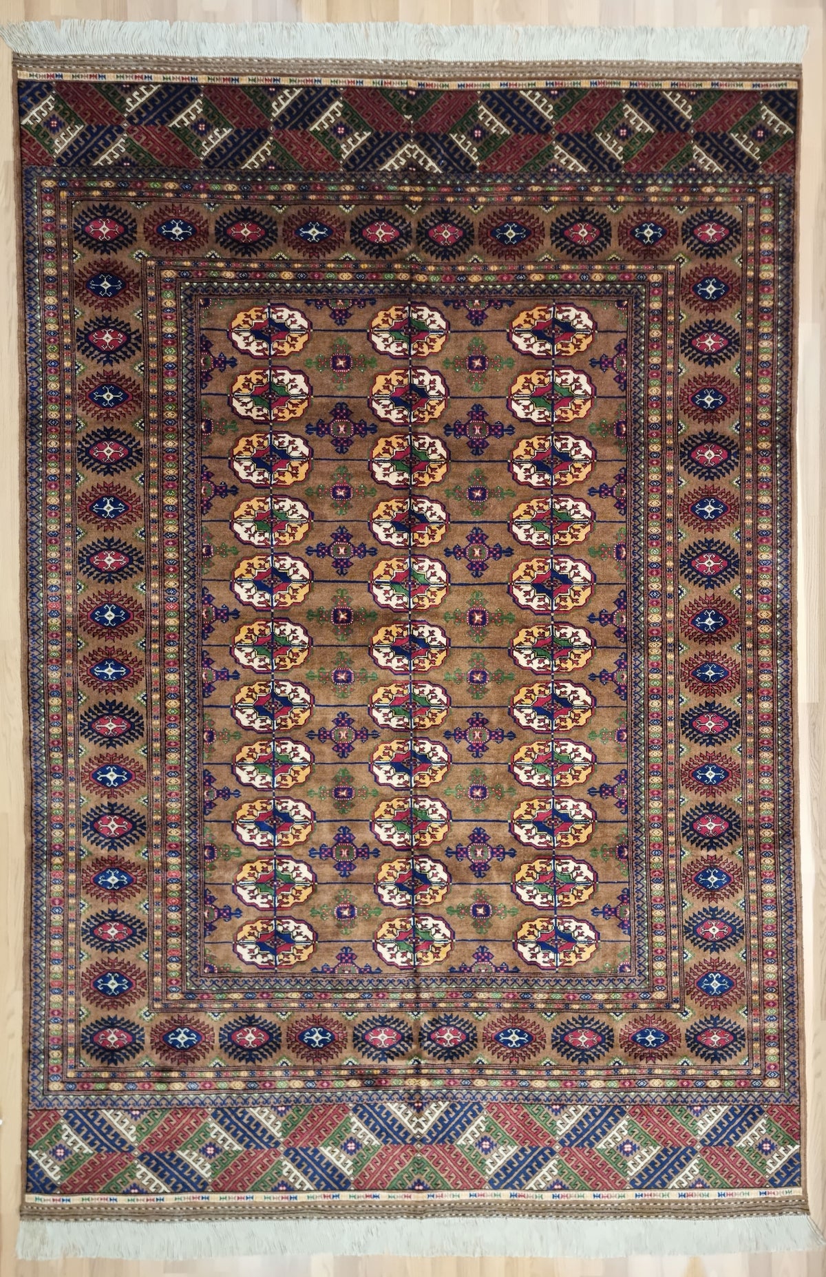 Handknotted Brown Turkmen Wool Rug 202x290 cm (6.6' x 9.5' ft) Brown