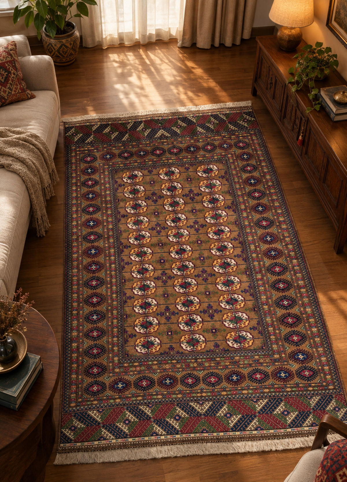 Handknotted Brown Turkmen Wool Rug 202x290 cm (6.6' x 9.5' ft) Brown