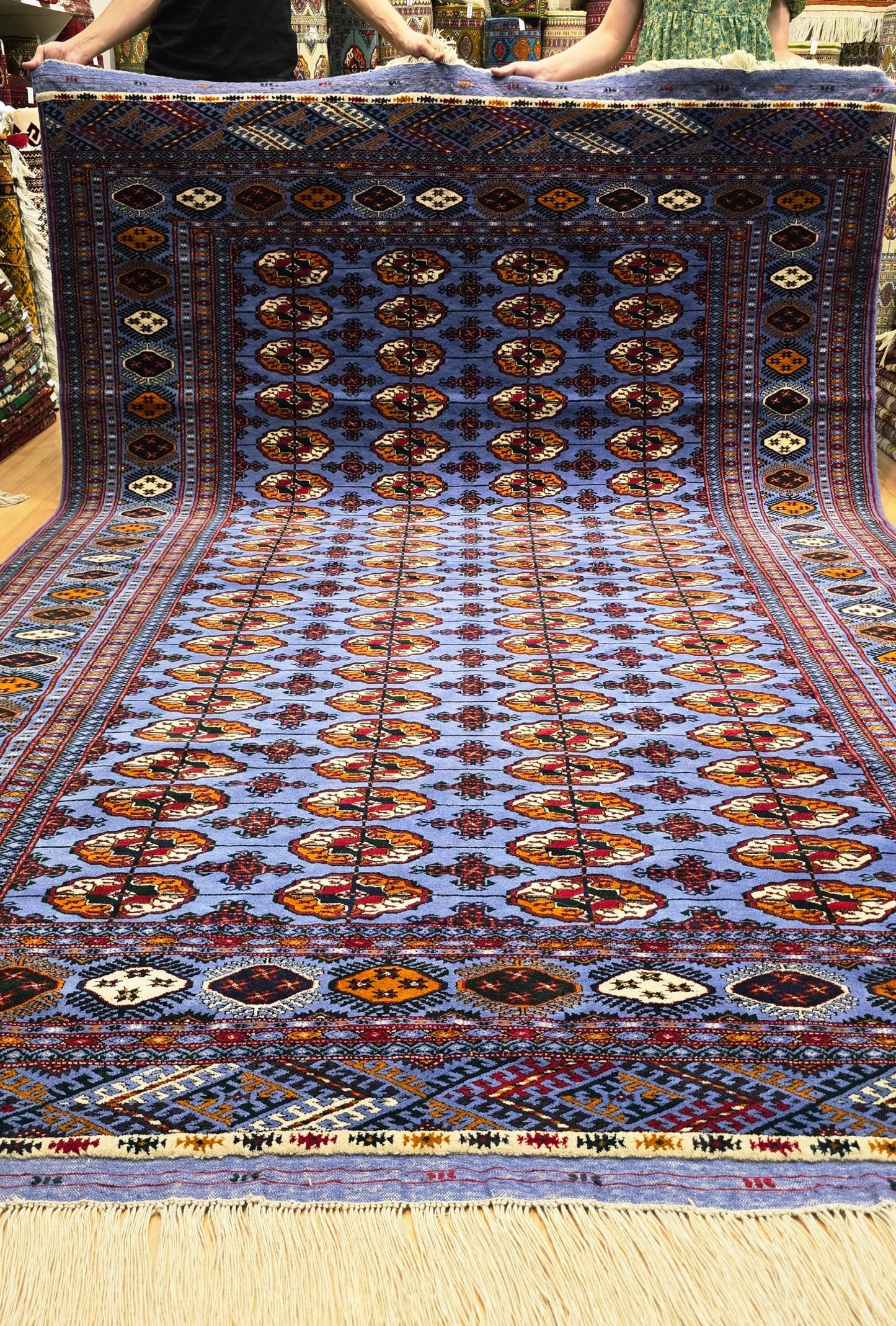 Authentic Handknotted Teke Wool Rug 205 x 305 cm (7' x 10' ft) Blue