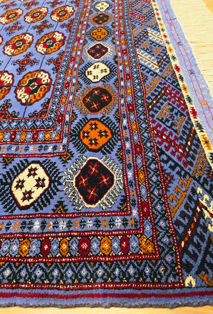 Authentic Handknotted Teke Wool Rug 205 x 305 cm (7' x 10' ft) Blue