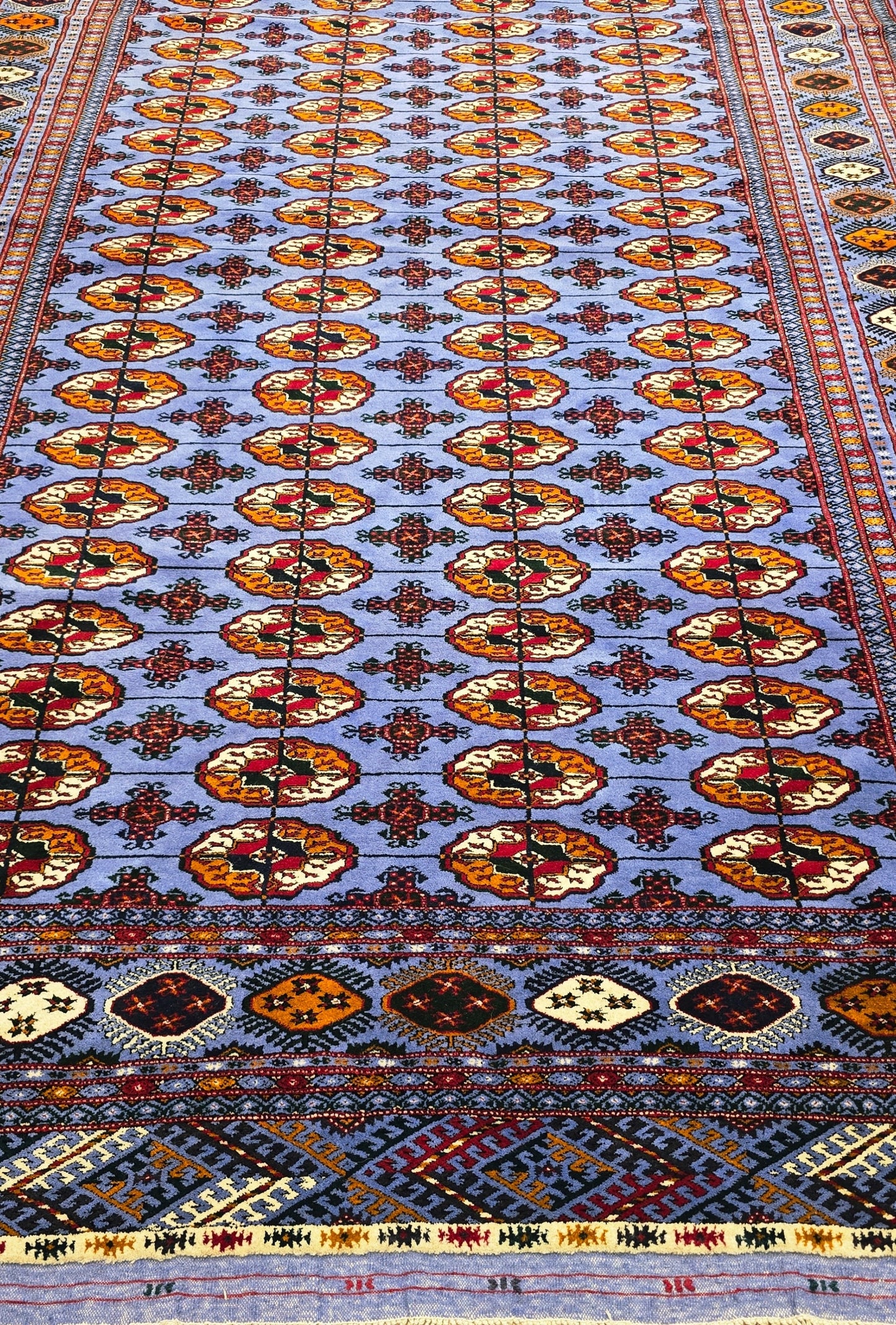 Authentic Handknotted Teke Wool Rug 205 x 305 cm (7' x 10' ft) Blue