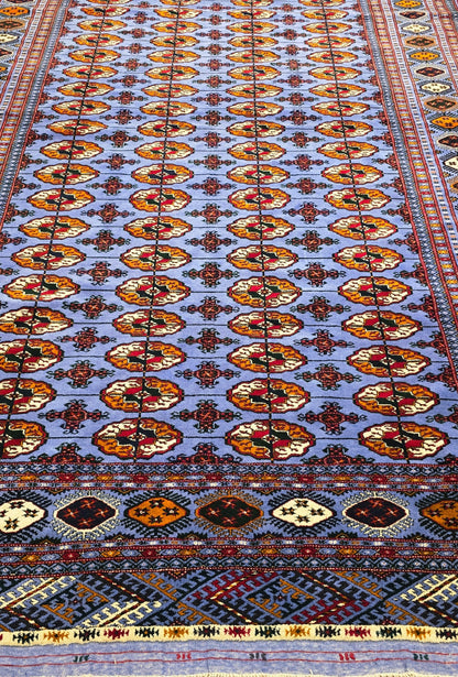 Authentic Handknotted Teke Wool Rug 205 x 305 cm (7' x 10' ft) Blue