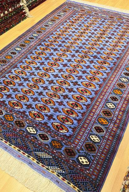 Authentic Handknotted Teke Wool Rug 205 x 305 cm (7' x 10' ft) Blue