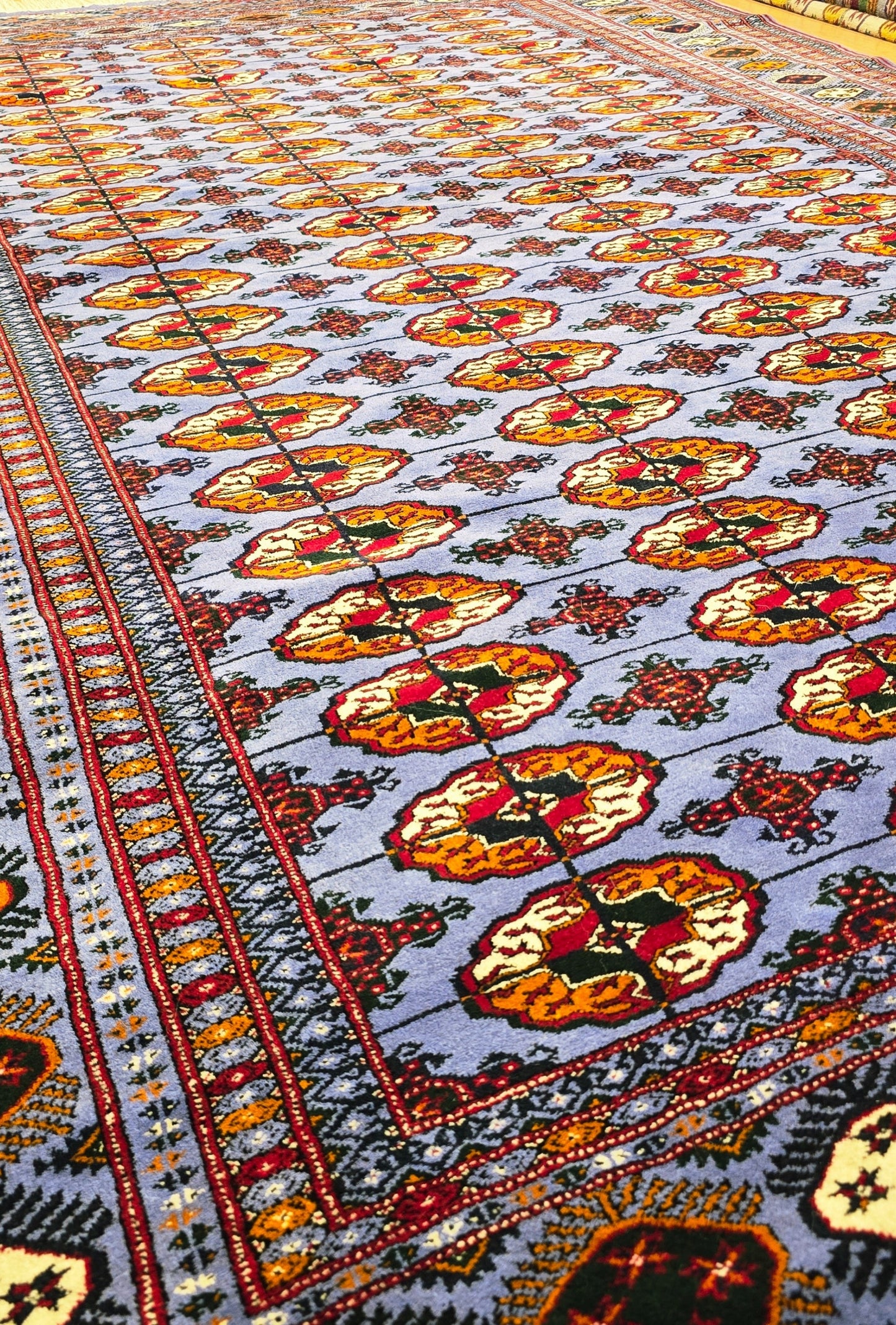 Authentic Handknotted Teke Wool Rug 205 x 305 cm (7' x 10' ft) Blue