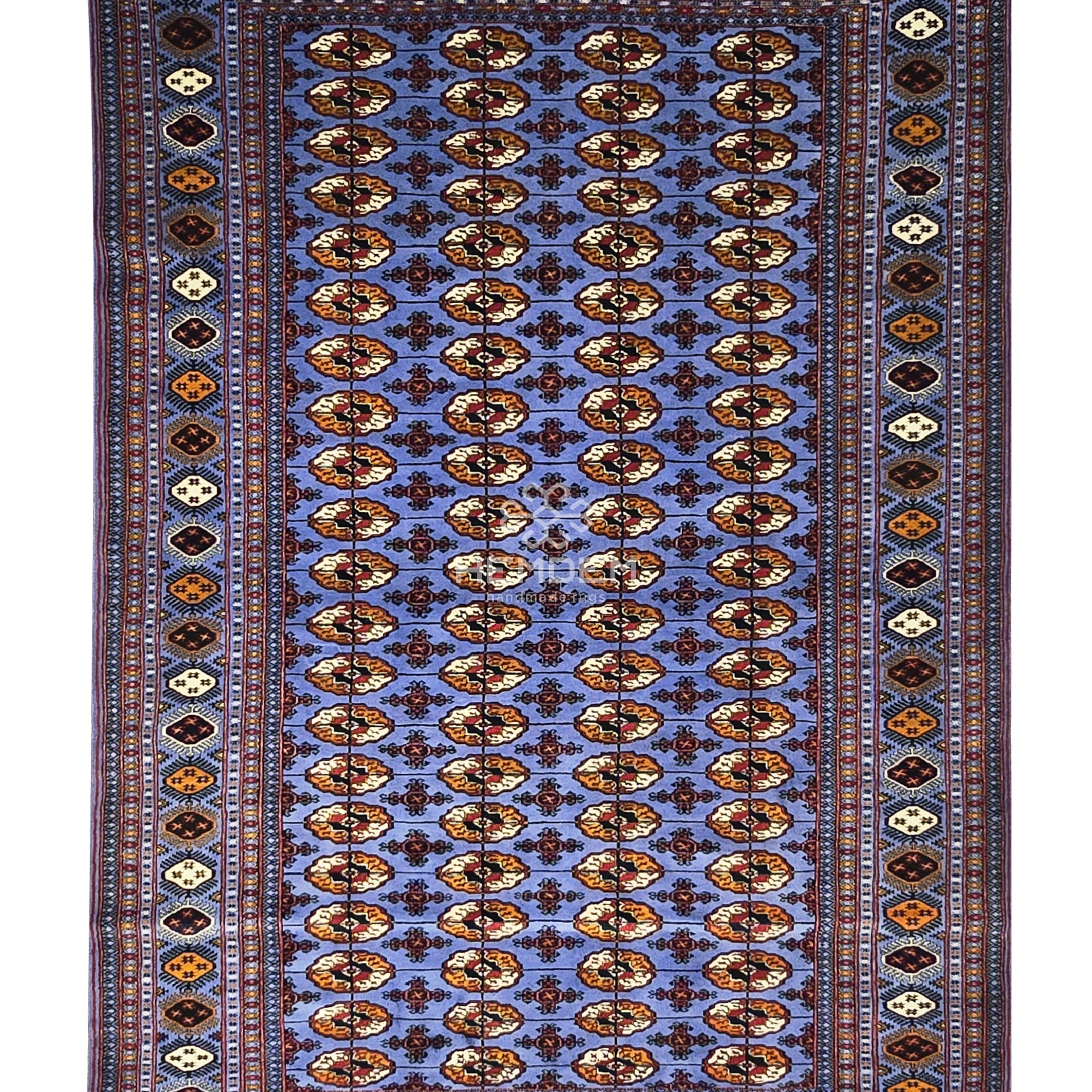 Authentic Handknotted Teke Wool Rug 205 x 305 cm (7' x 10' ft) Blue
