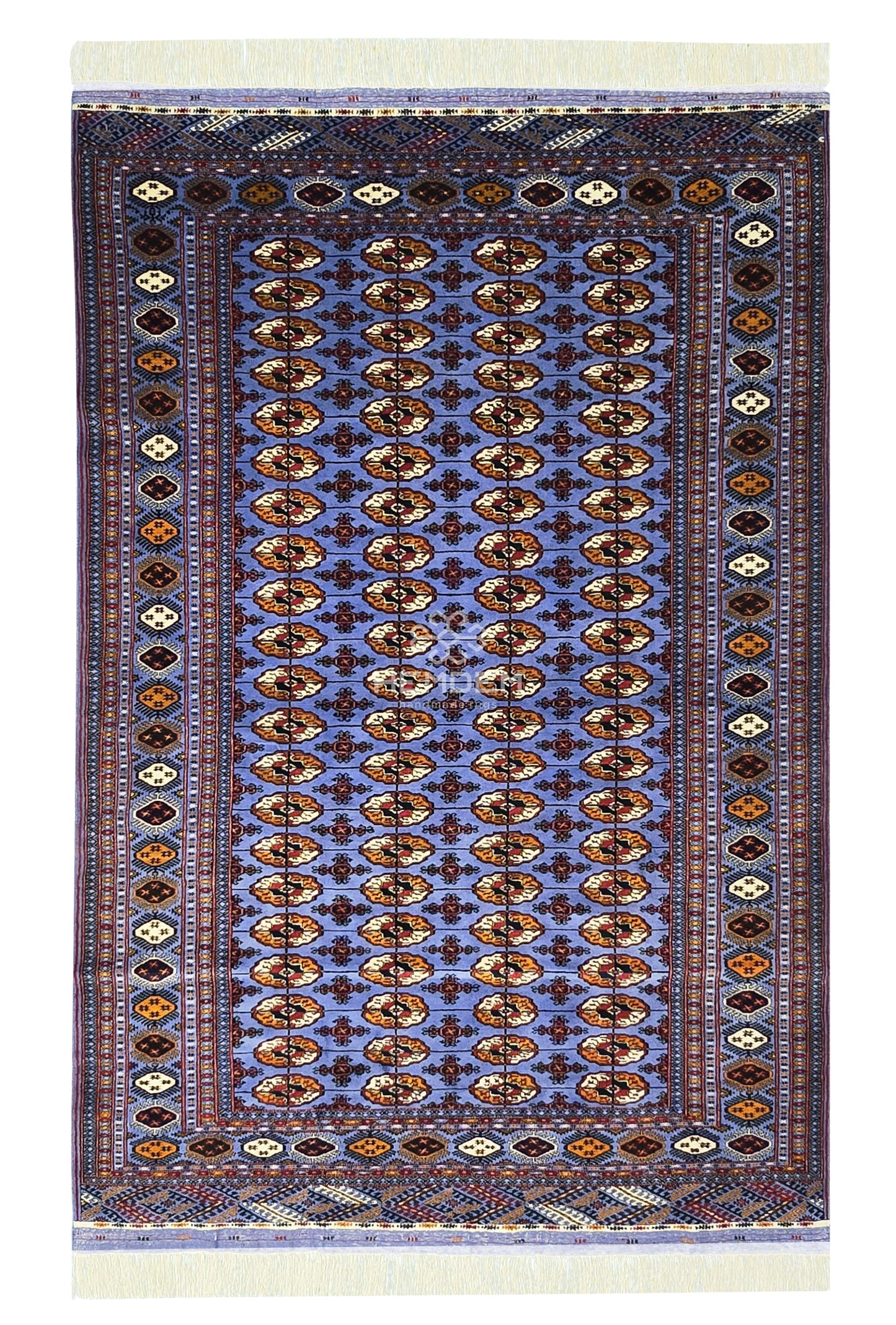 Authentic Handknotted Teke Wool Rug 205 x 305 cm (7' x 10' ft) Blue