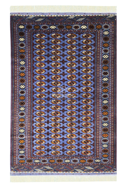 Authentic Handknotted Teke Wool Rug 205 x 305 cm (7' x 10' ft) Blue