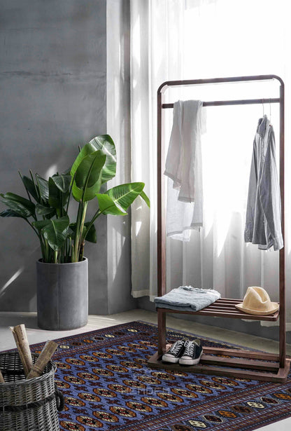 Authentic Handknotted Teke Wool Rug 205 x 305 cm (7' x 10' ft) Blue