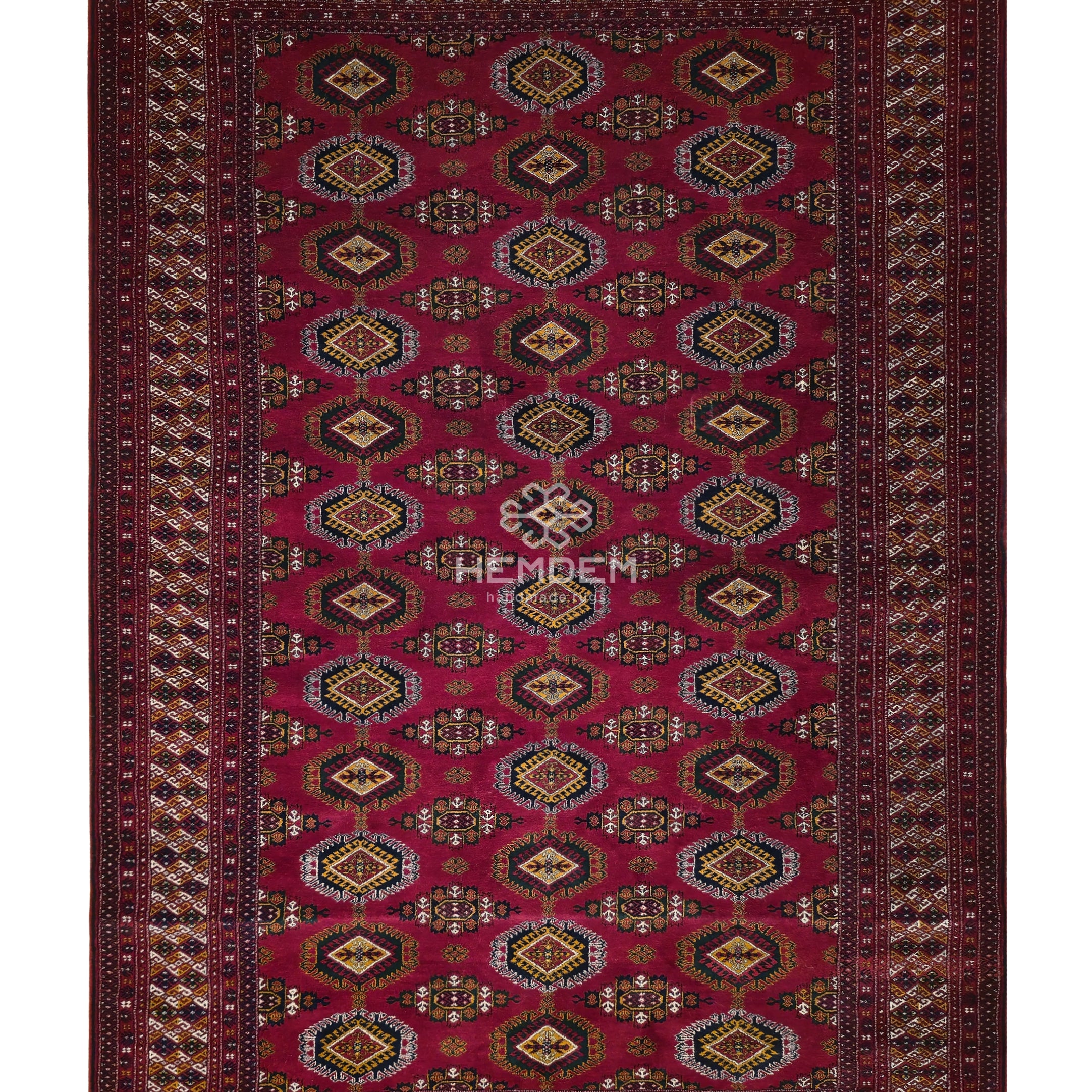 Rare Turkoman Yomut Kepse Eagle Gul Handknotted Wool Rug 207 x 310cm (7x10 ft) Red