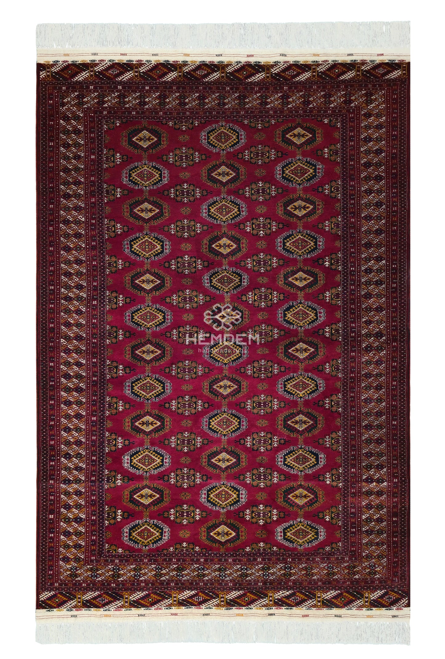 Rare Turkoman Yomut Kepse Eagle Gul Handknotted Wool Rug 207 x 310cm (7x10 ft) Red