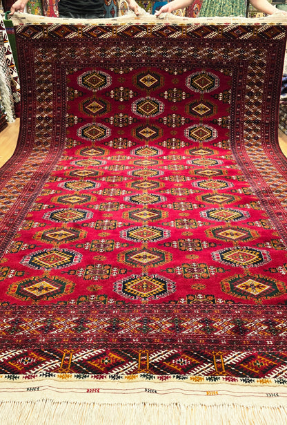 Rare Turkoman Yomut Kepse Eagle Gul Handknotted Wool Rug 207 x 310cm (7x10 ft) Red
