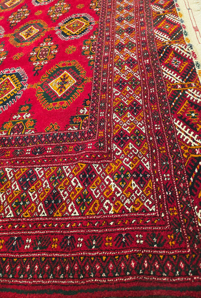 Rare Turkoman Yomut Kepse Eagle Gul Handknotted Wool Rug 207 x 310cm (7x10 ft) Red