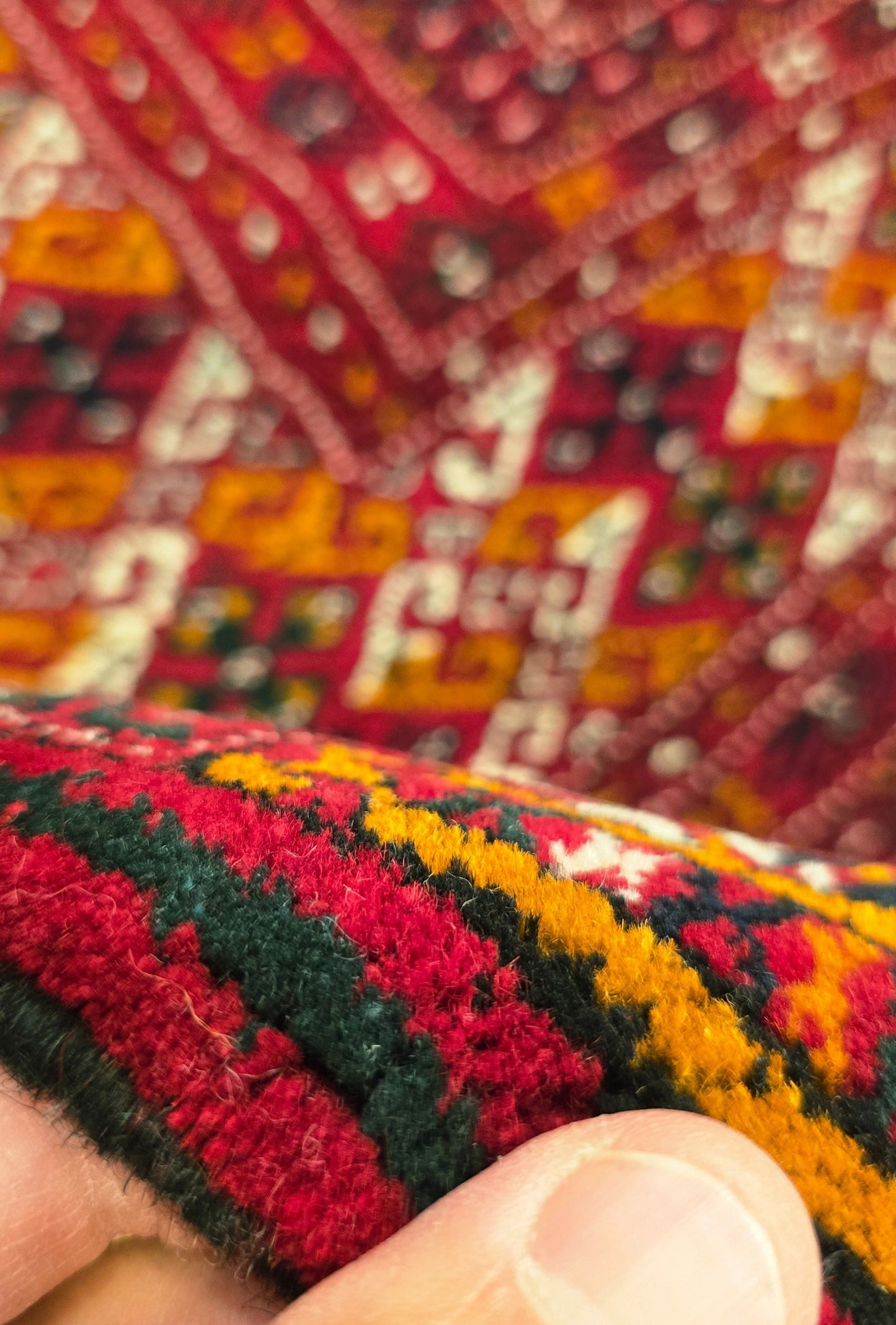 Rare Turkoman Yomut Kepse Eagle Gul Handknotted Wool Rug 207 x 310cm (7x10 ft) Red