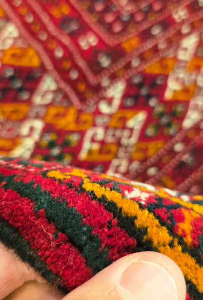 Rare Turkoman Yomut Kepse Eagle Gul Handknotted Wool Rug 207 x 310cm (7x10 ft) Red