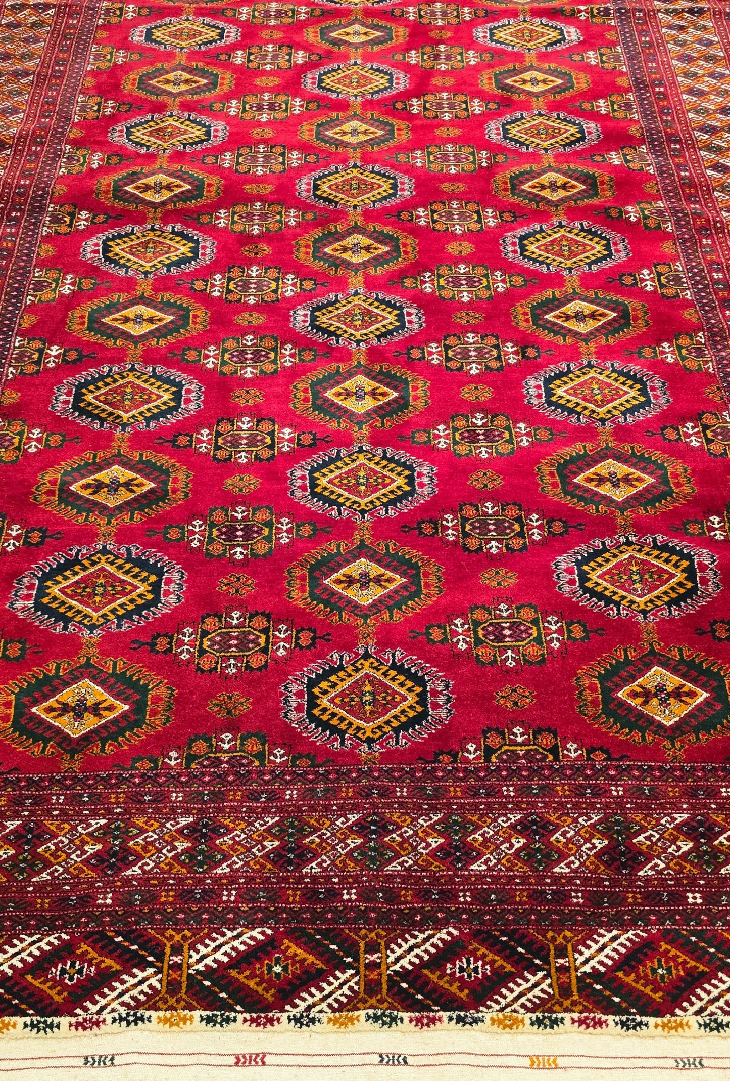 Rare Turkoman Yomut Kepse Eagle Gul Handknotted Wool Rug 207 x 310cm (7x10 ft) Red