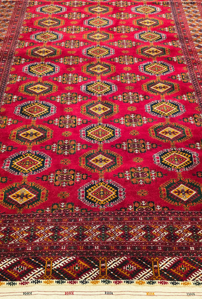 Rare Turkoman Yomut Kepse Eagle Gul Handknotted Wool Rug 207 x 310cm (7x10 ft) Red