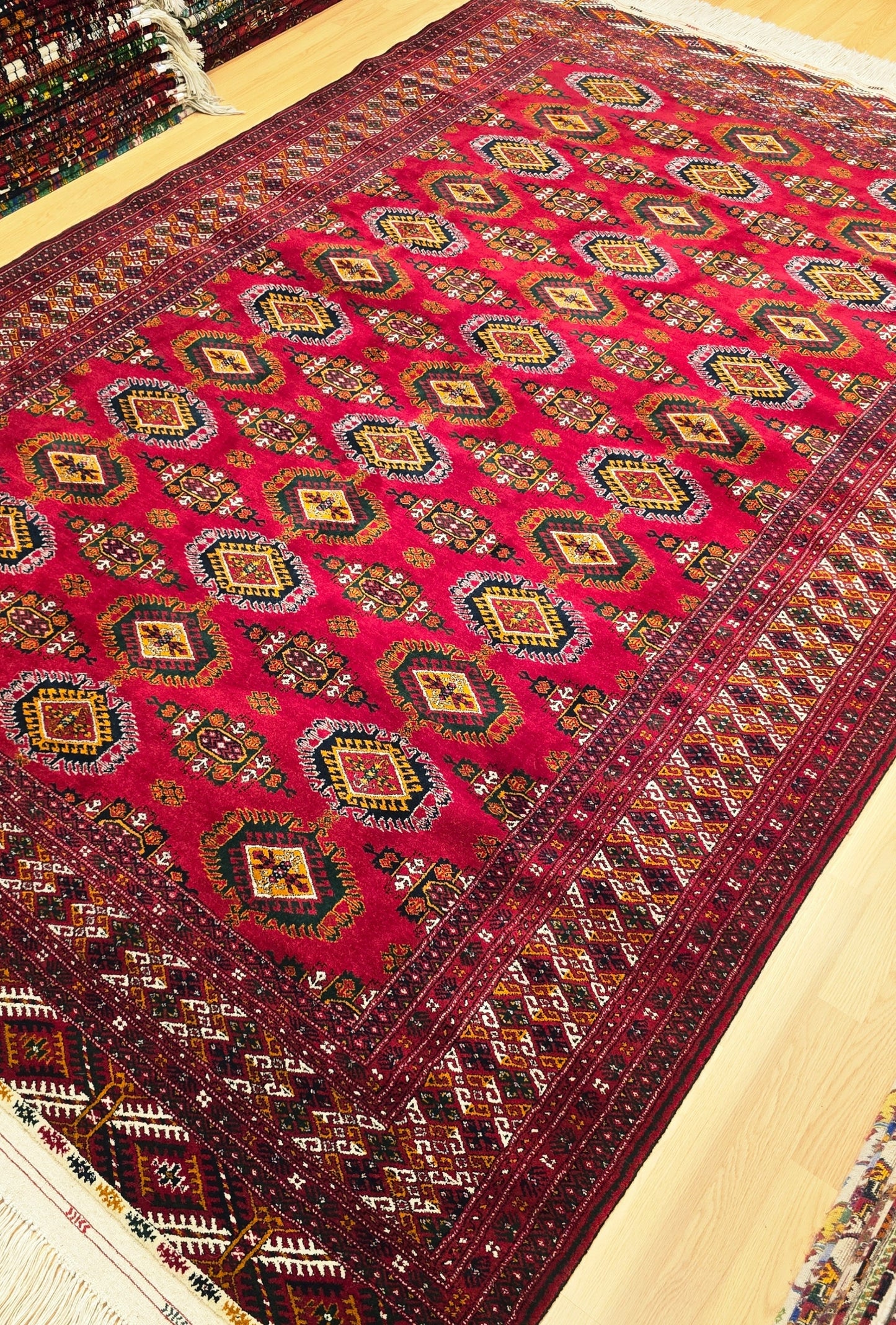 Rare Turkoman Yomut Kepse Eagle Gul Handknotted Wool Rug 207 x 310cm (7x10 ft) Red