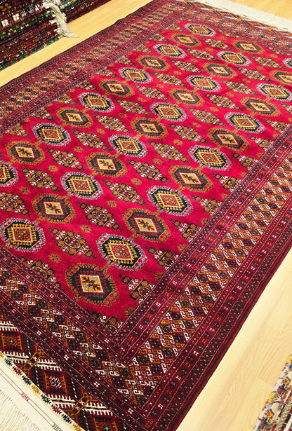 Rare Turkoman Yomut Kepse Eagle Gul Handknotted Wool Rug 207 x 310cm (7x10 ft) Red