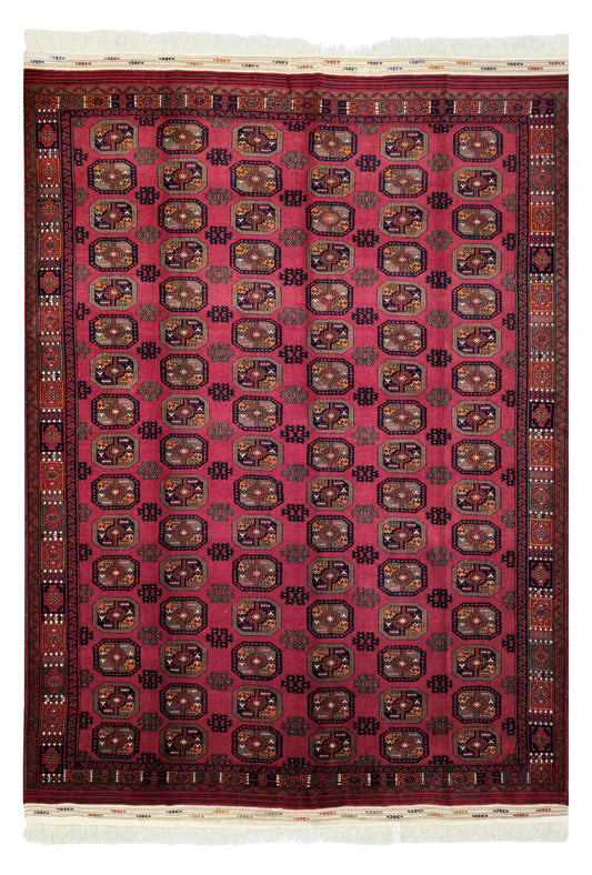 Vintage Handmade Afghan Design Turkmen Wool Rug 230 x 310cm (8' x 10' ft) Red