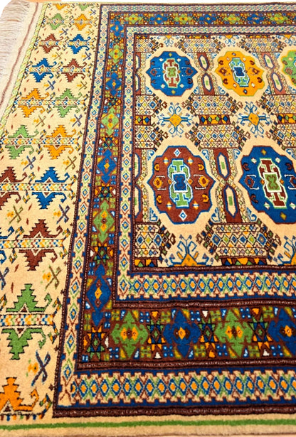 Türkmen Halısı El Dokuma Darvaza Yün Halısı 136 x 203cm (4.5' x 7' ft) Bej