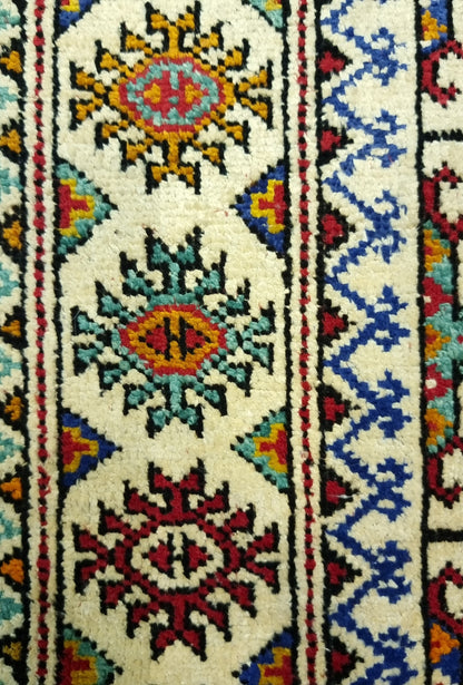 Handmade Turkoman Tekke Silk Rug 84 x 120 cm (3'x4' ft) Beige