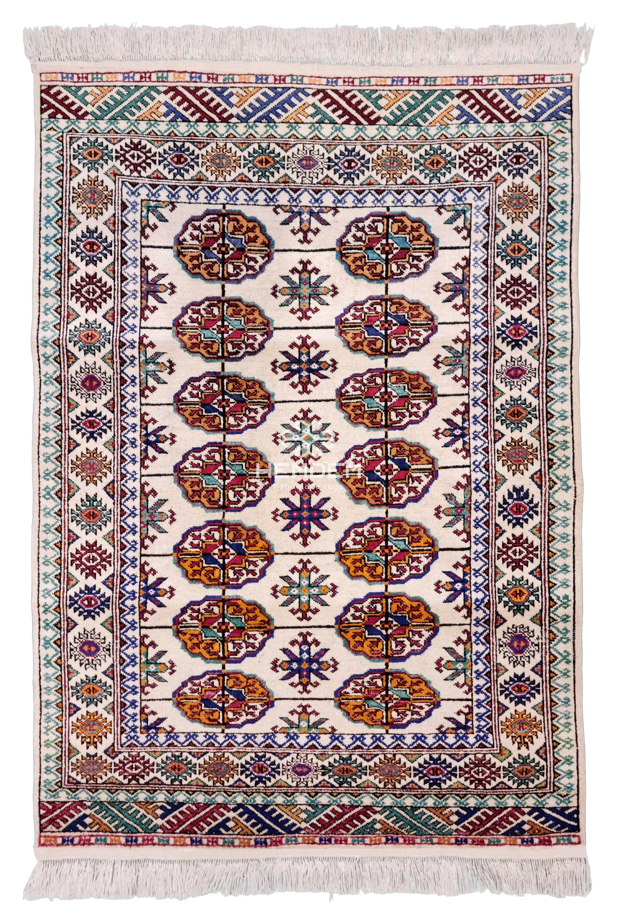 Handmade Turkoman Tekke Silk Rug 84 x 120 cm (3'x4' ft) Beige