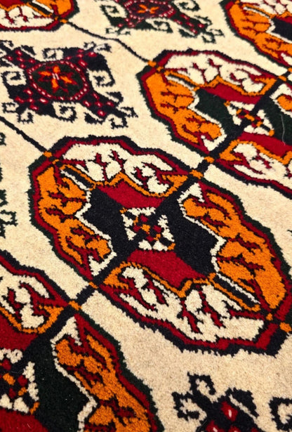 Hand-Knotted Turkoman Beige Wool Rug Bukhara Carpet 200x300 cm (7' x 10' ft) Beige