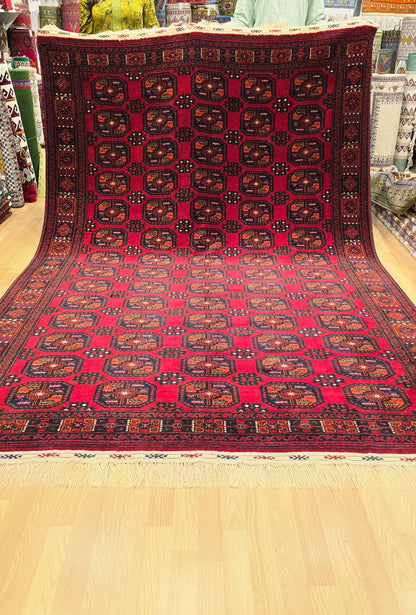 Vintage Handmade Afghan Temerchin Desing Wool Rug 195 x 300cm (7' x 10' ft) Red