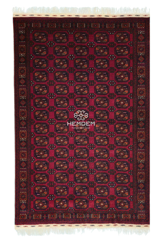 Vintage Handmade Afghan Temerchin Desing Wool Rug 195 x 300cm (7' x 10' ft) Red